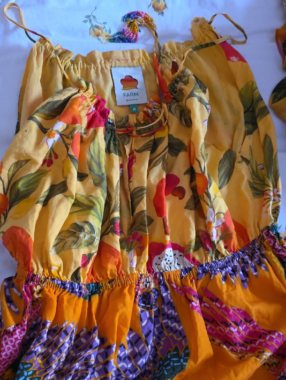 Farm Rio NWT Anthropologie Mixed Prints Tiered Dress - Medium